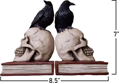 Gothic Raven Skull Bookends Set