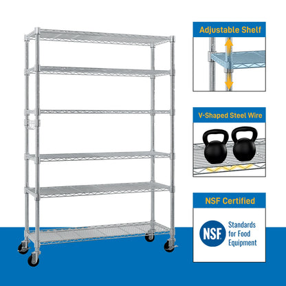 6-Tier Adjustable Metal Shelf with Wheels