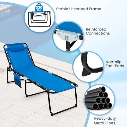 Lounge Chairs for Outside, Extra High Folding Beach Tanning Lounger with Adjustable Backrest, Customized