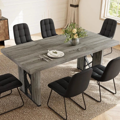 Space-Saving 7-Piece Dining Set for 6-8 People, 70.8 MDF Table with 6 Upholstered Chairs