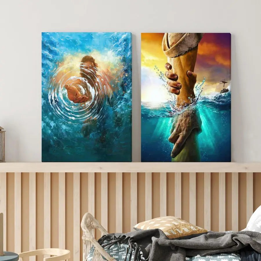 The Hand of God Jesus Reaching Into Water Jesus Christ Canvas Wall Art