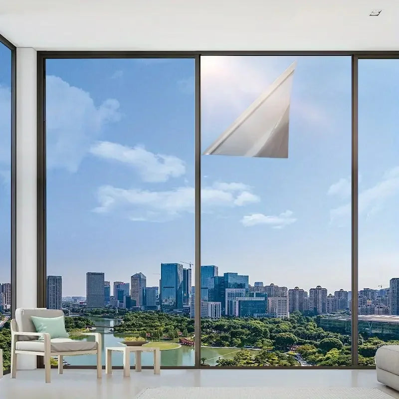 One Way Mirror Window Film, 23" x 118" Anti UV Non-Adhesive Static Cling