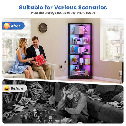 Corner Display Cabinet with RGB Lights, 5-Tiers Curio Cabinet Display Case with Lock,69" Tall