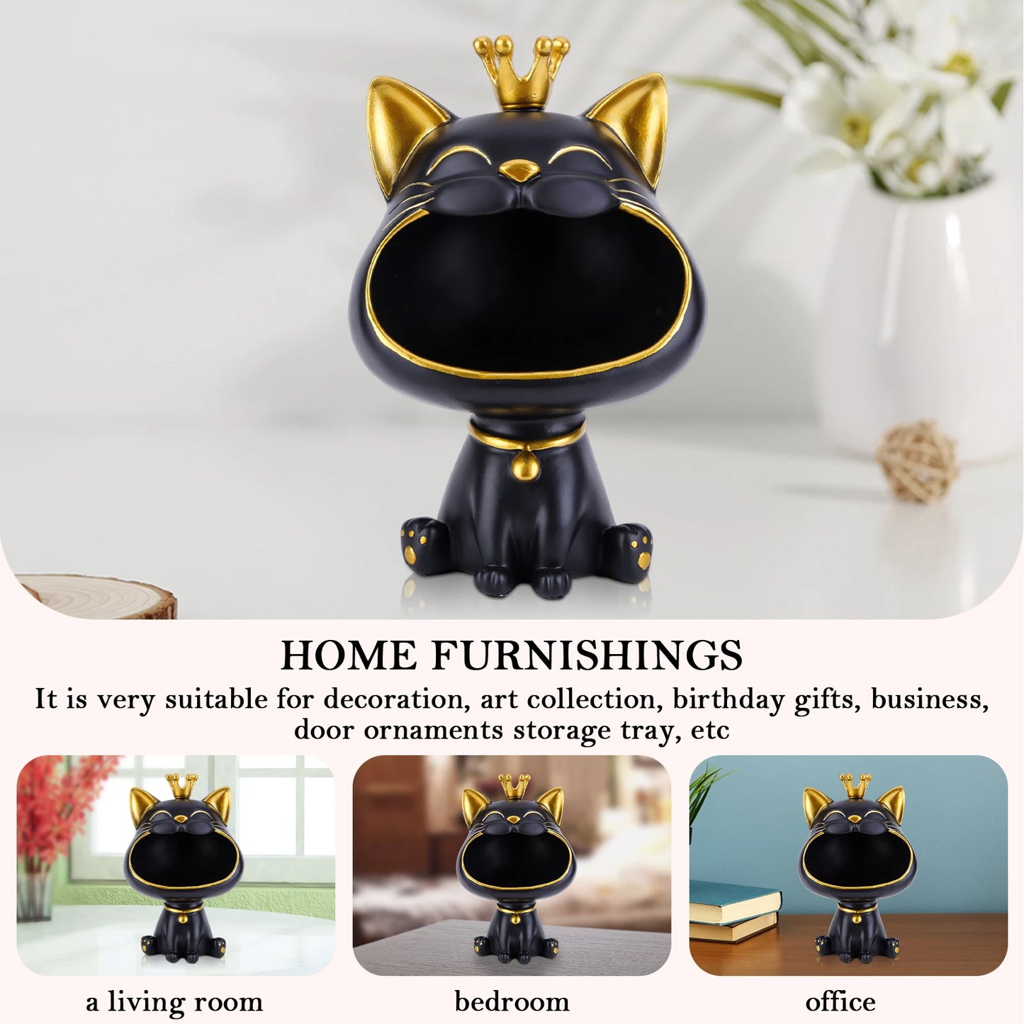 Laughing Cat Statue for Desktop Accessories Storage