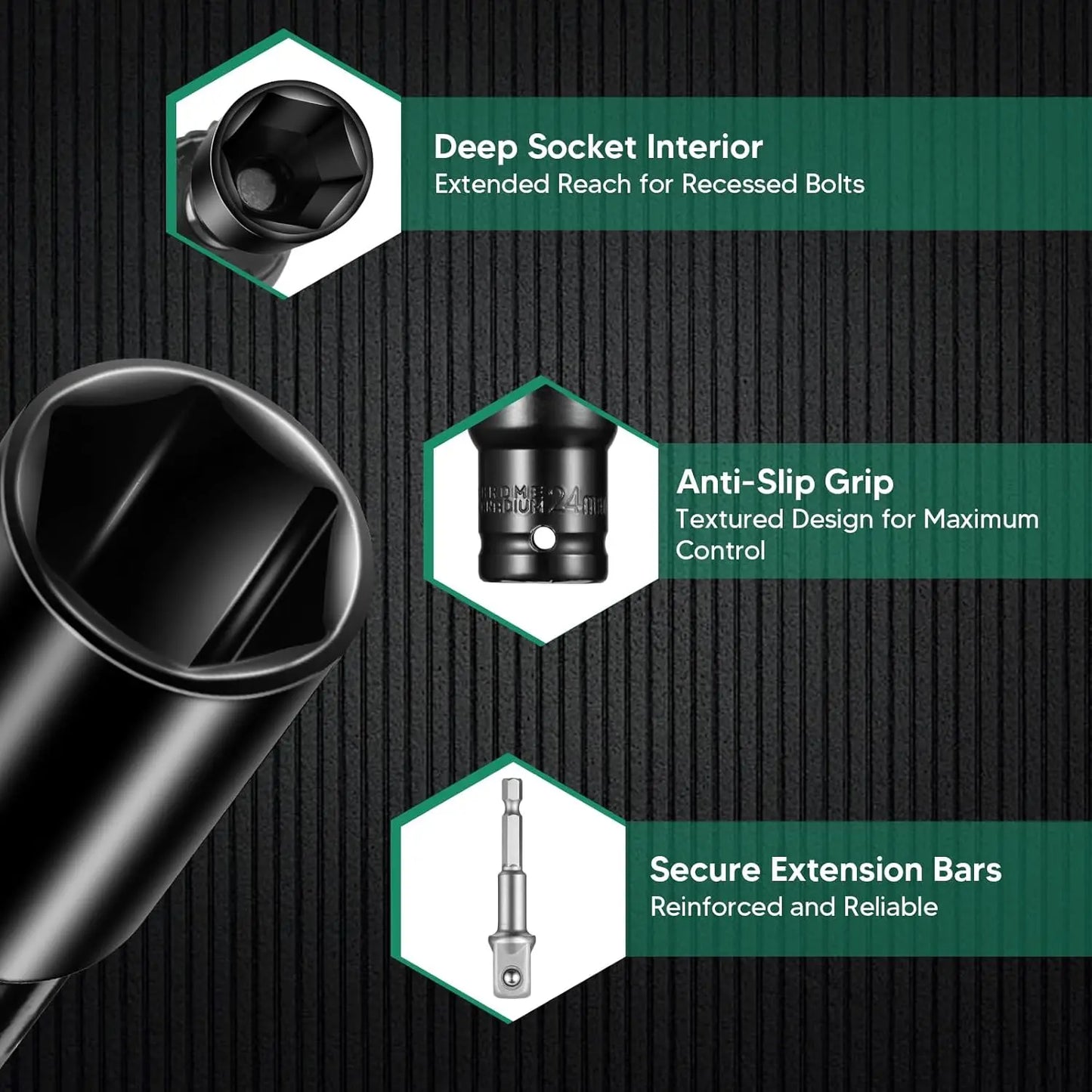 10pcs/set Pneumatic 8-24mm Extended Hex Socket kit