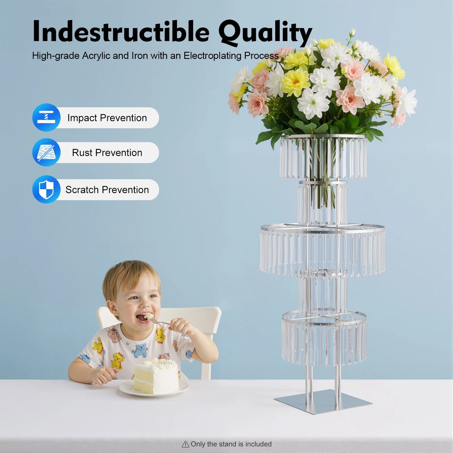 Gold/Silver 5 Tier Wedding Centerpiece 110cm Acrylic Crystal Flower Vase Rack for Floor Table Decor Display Holder,