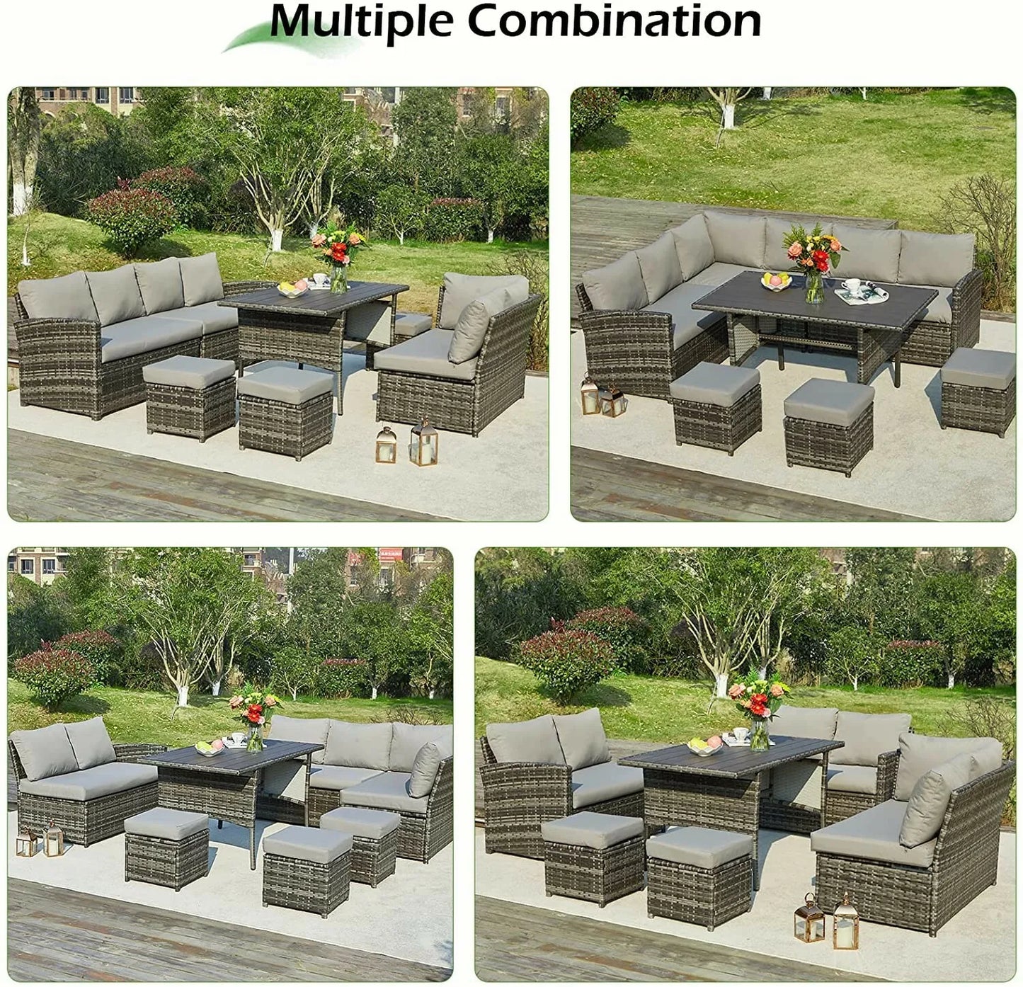 Patio Furniture Sets 7-Pieces Outdoor Sectional Sofa Rattan Wicker Sofa W/ Table