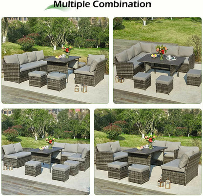 Patio Furniture Sets 7-Pieces Outdoor Sectional Sofa Rattan Wicker Sofa W/ Table