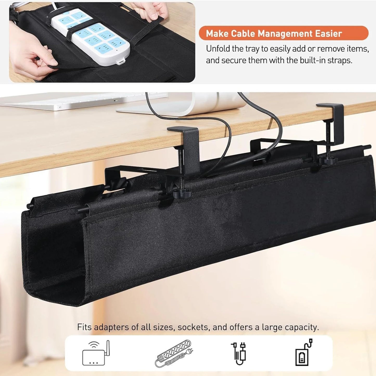 Under Desk Cable Management Box Hidden Cord Organizer