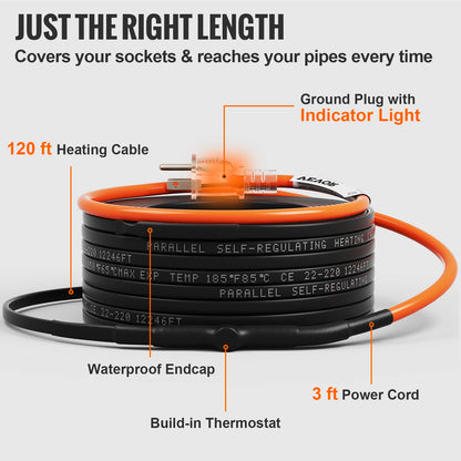 SucceBuy Self-Regulating Pipe Heating Cable Snow Melting Drain Water Pipe Freeze Protection Heat Cable for Protects Hose Wire