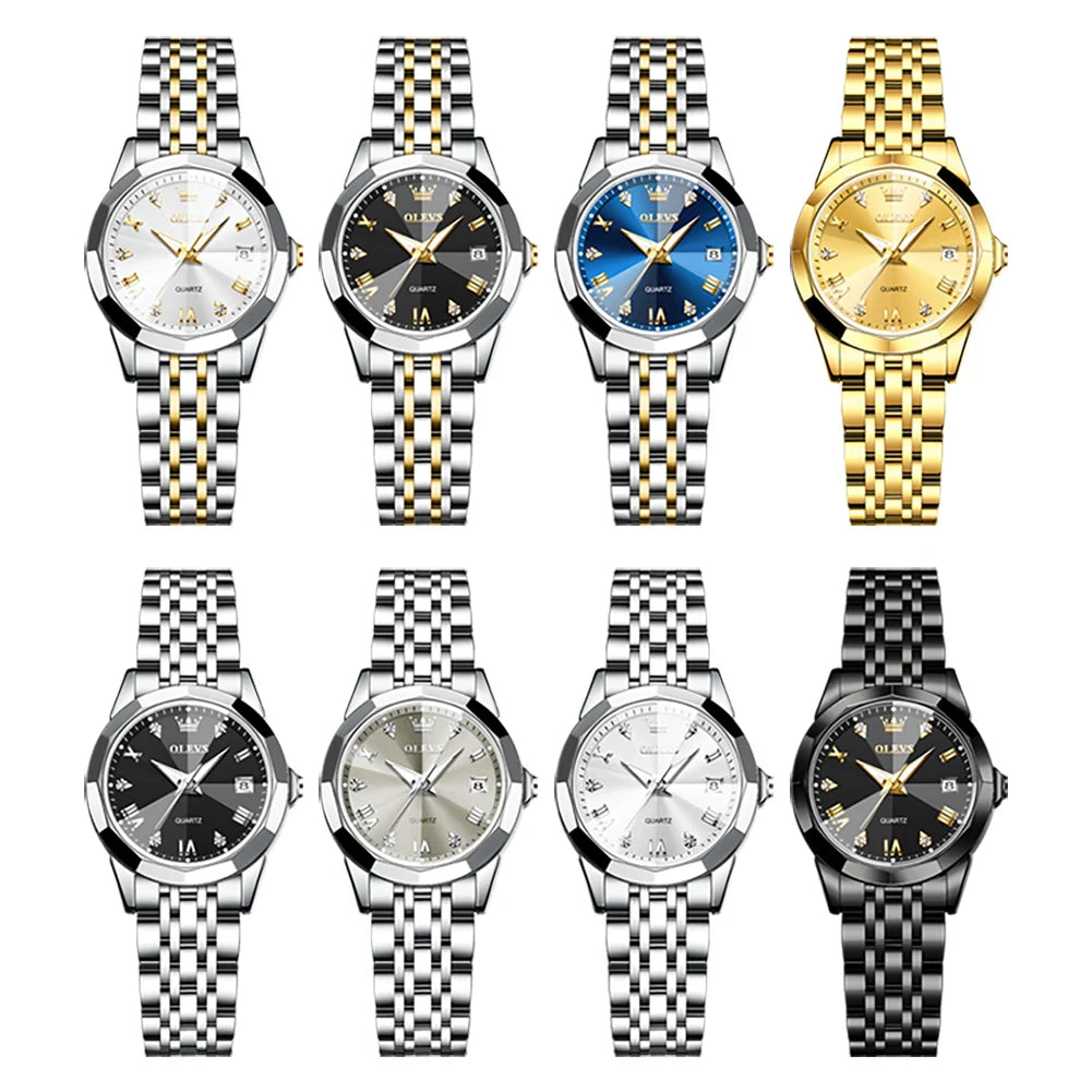 Ladies Waterproof Stainless Steel Luminous Dial and Date Quartz Watch