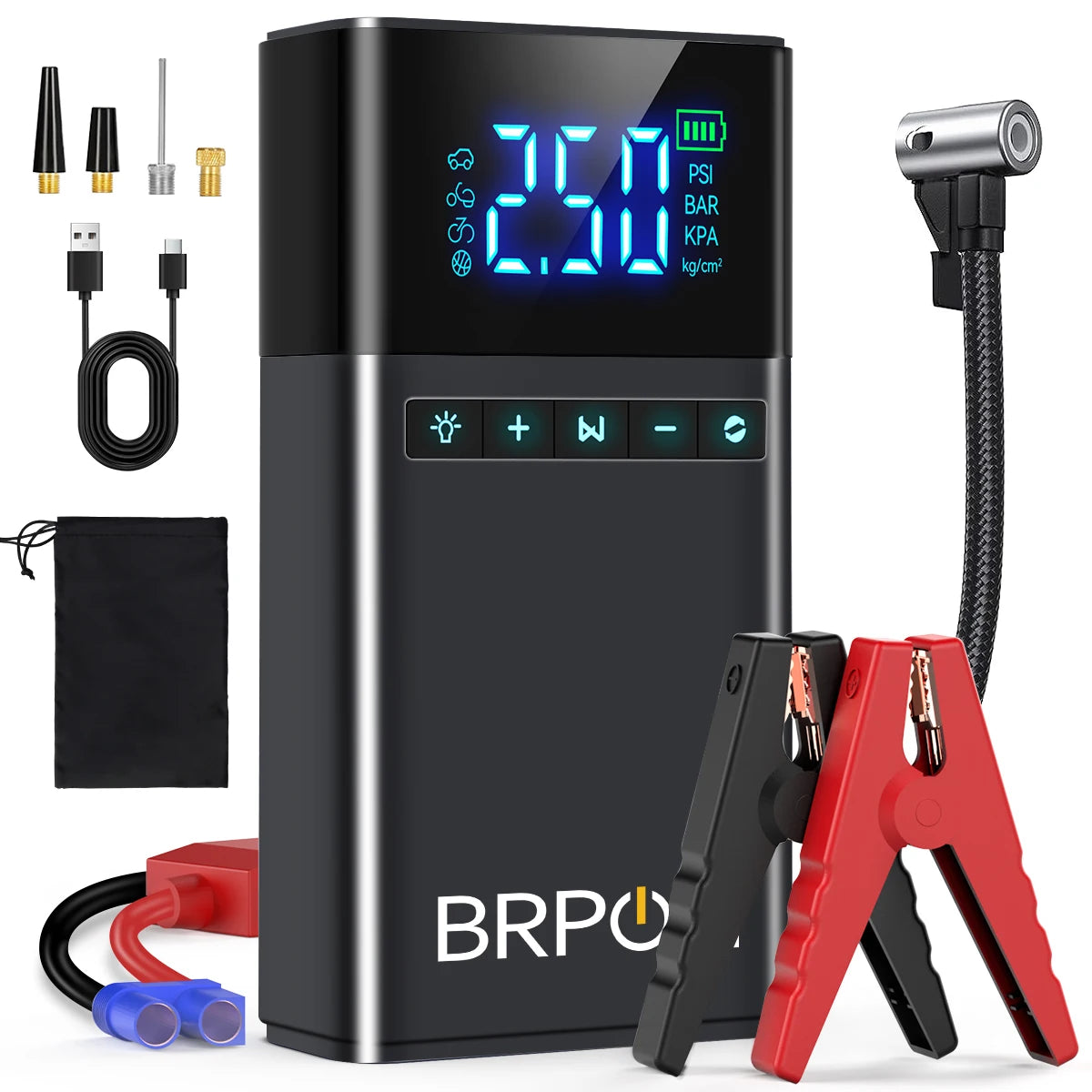 4 In 1 Jump Starter, Air Compressor, Power Bank, With LED Light