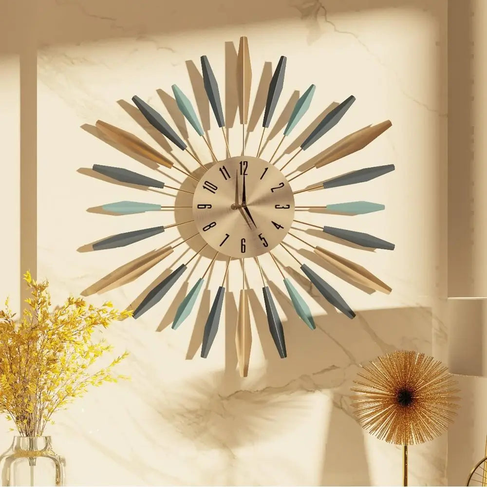 Mid-Century Style Metal Silent Wall Clock, 22 Inch, Modern Decor for Home & Office