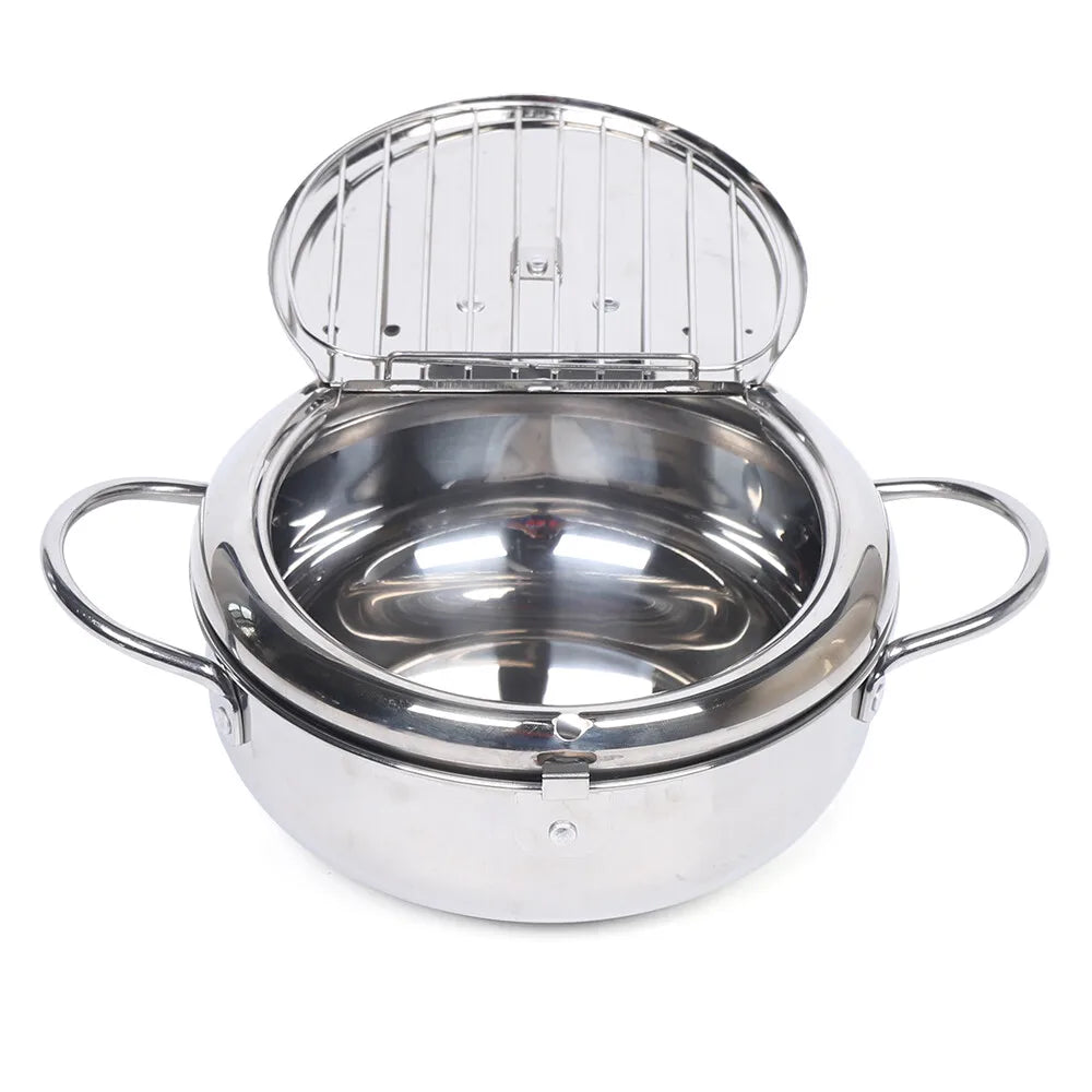 Japanese Deep Frying Pot Tempura Fryer Pan Temperature Control Stainless Steel