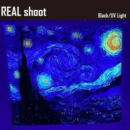Starry Night Blacklight Tapestry by Van Gogh Wall Art for Bedroom Aesthetic
