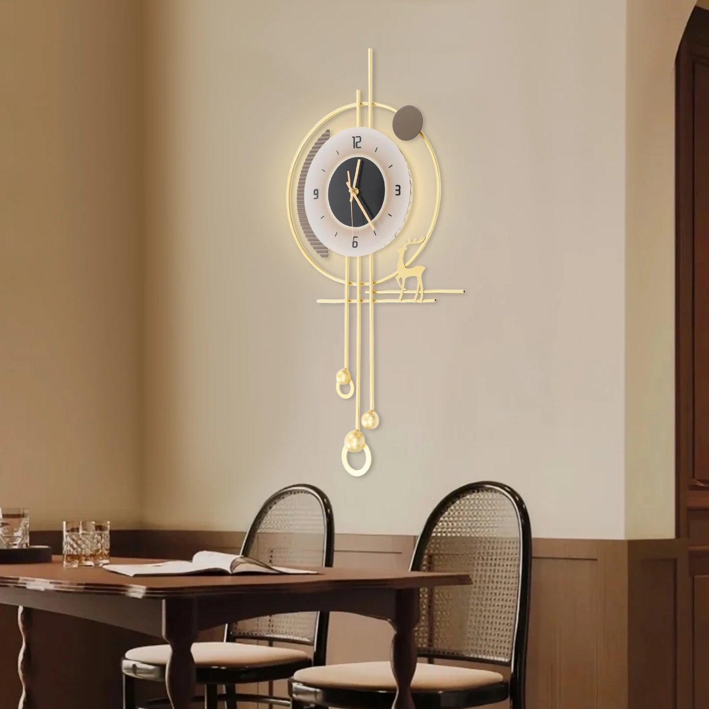Modern Gold Iron LED Lighted Wall Clock for Home,Bedroom
