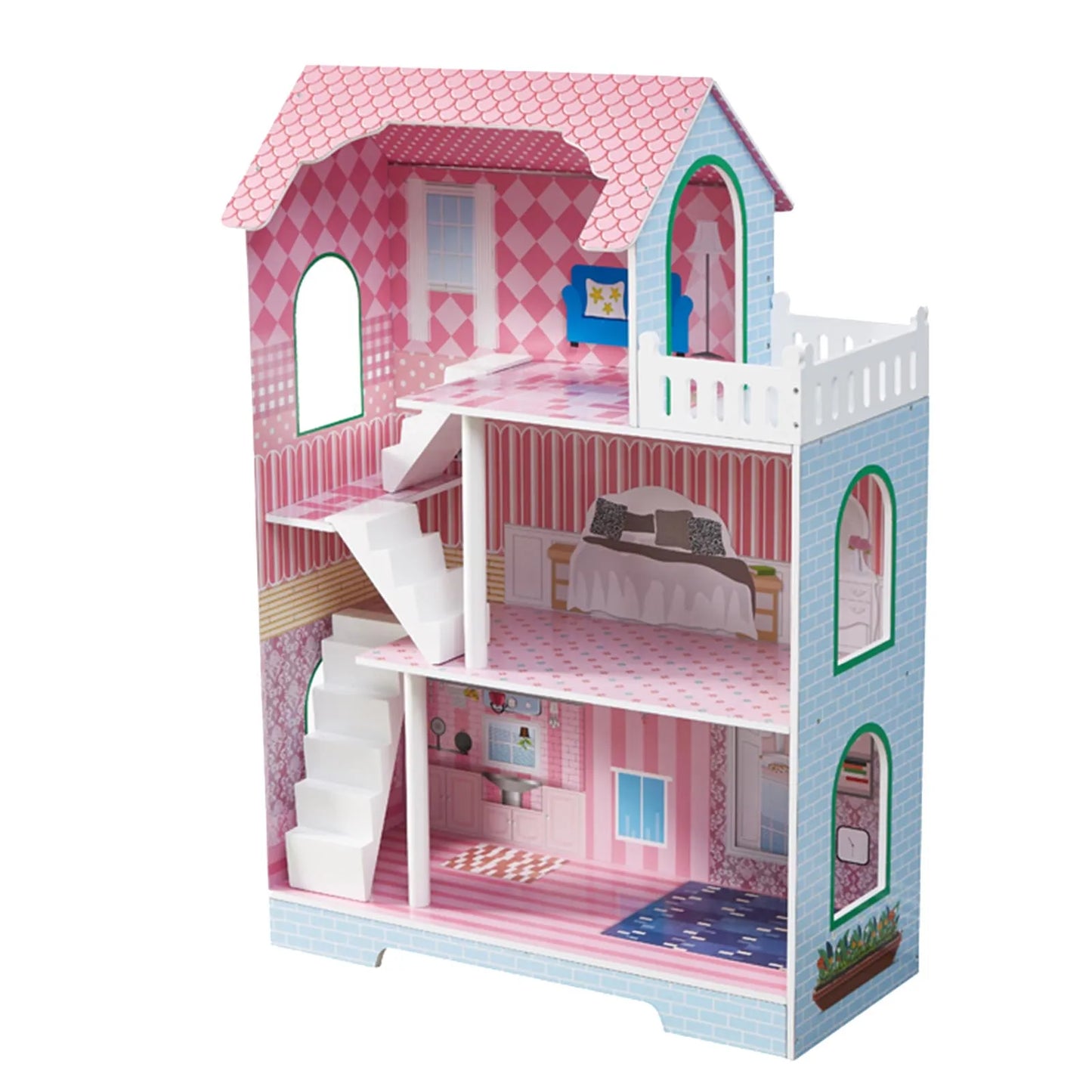 3 Tier Kids Wooden Dollhouse