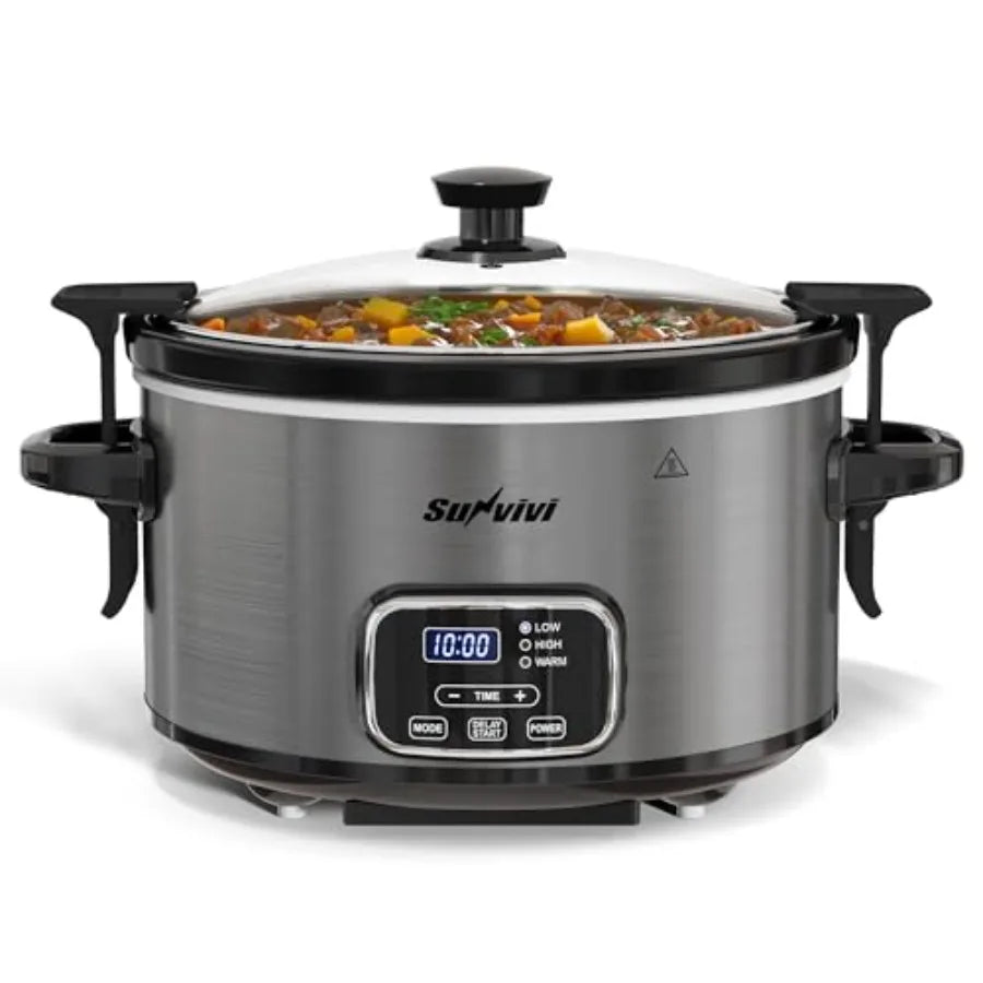 4QT Programmable Slow Cooker with Locking Lid Removable Ceramic Pot 3 Heating Settings Dishwasher-Safe