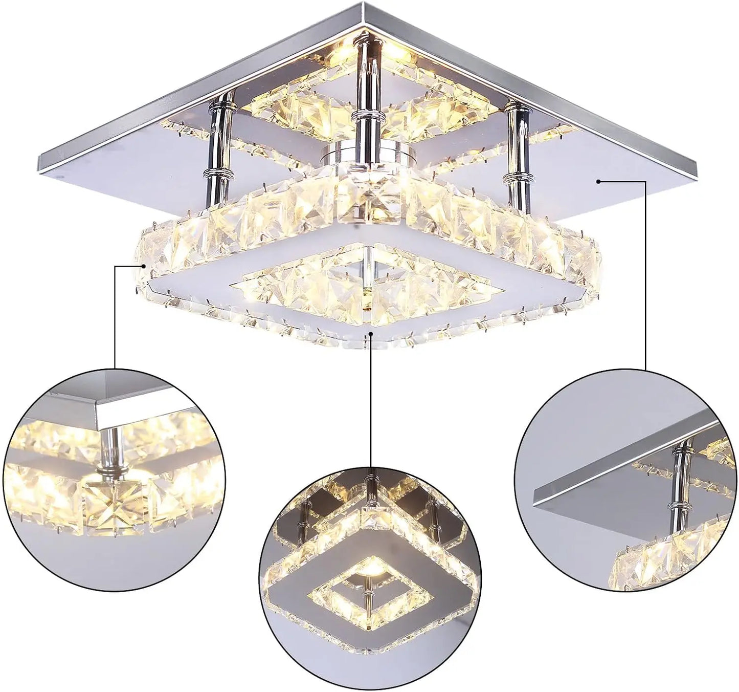 Small LED Chandelier Semi Flush Mount Ceiling Crystal Lamp for Bedrooms, Dinning Rooms, Hallway (Warm)