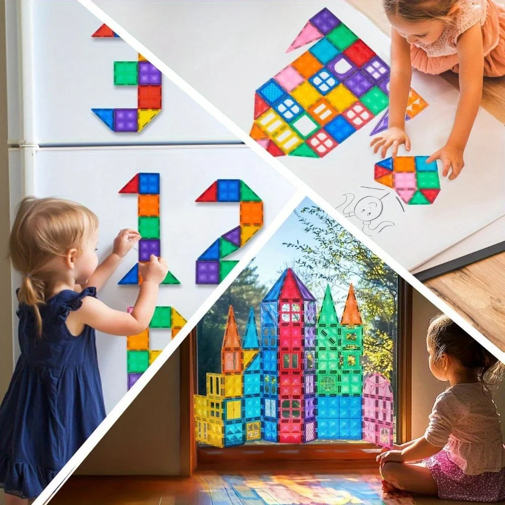 110/66/50 PCS 3D Magnetic Building Tiles with Vehicle Construction Blocks Set for Kids