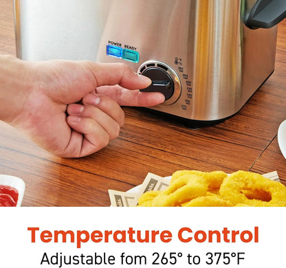 Electric Deep Fryer, 1.2 Qt Oil Capacity, Adjustable Temperature, Removable Basket, Stainless Steel