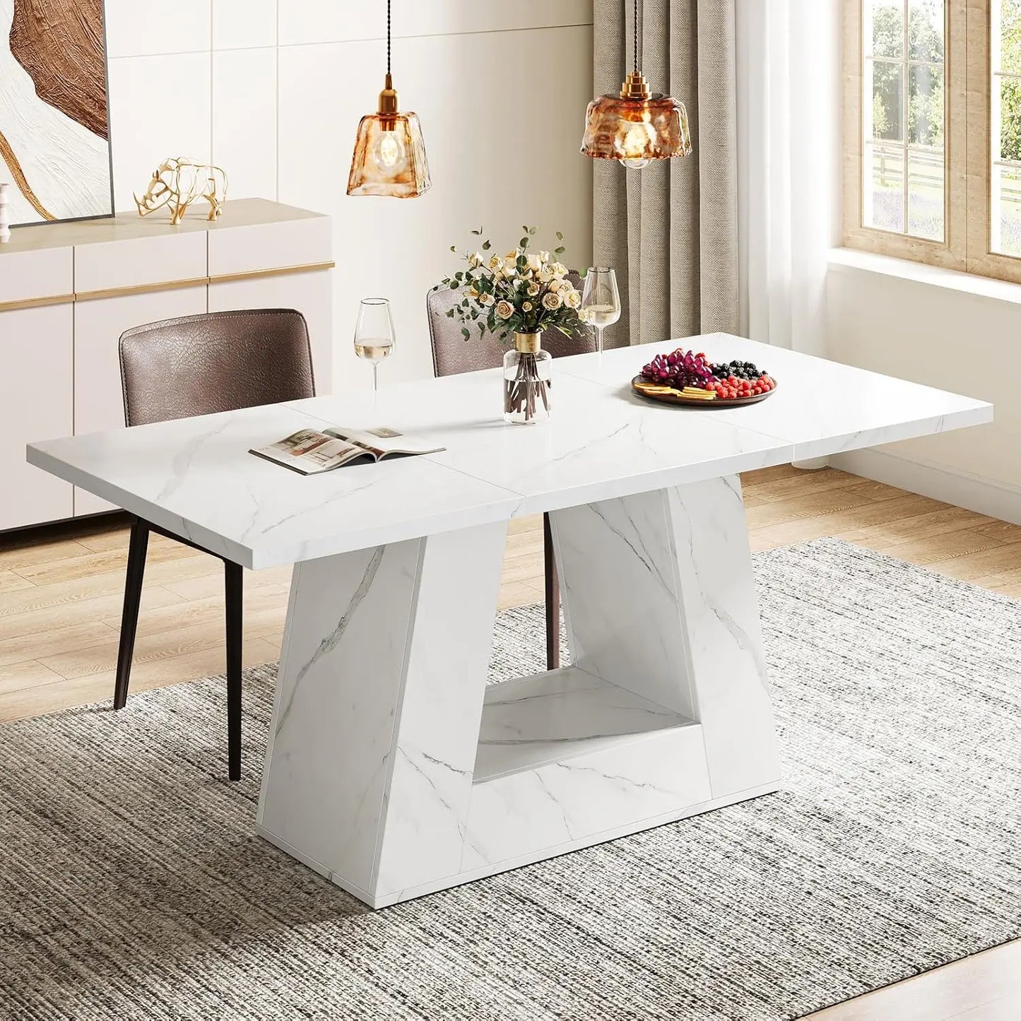 Dining Table for 4 to 6 People, with Sturdy Base for Kitchen, Dining Room or Breakfast nook