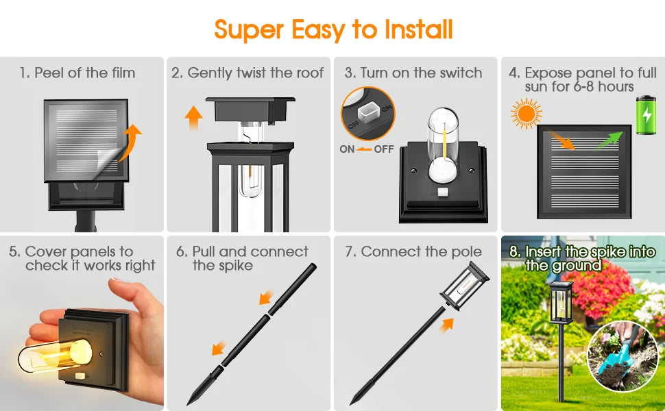 6/12 Pack Solar Lights, 2700K Warm White, Super Bright 12Hrs, for Yard/Garden Walkway