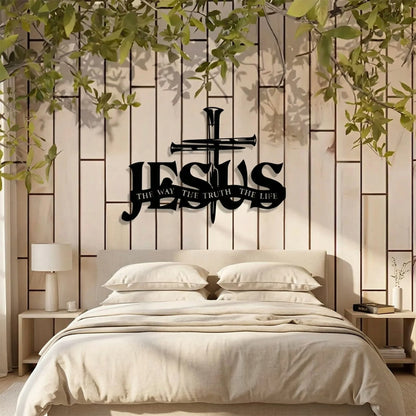 Jesus The Way The Truth The Life Metal Wall Art | Christian Cross Sign | Religious Home Decor
