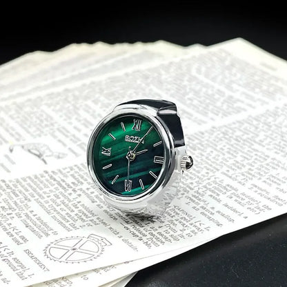 Vintage Alloy Shell Quartz Finger Ring Watch for Men or Women