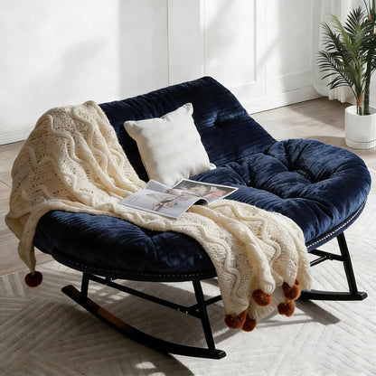 Oversize Double Rattan Rocking Chair Egg Loveseat Thick Cushion Patio Garden Backyard Customized
