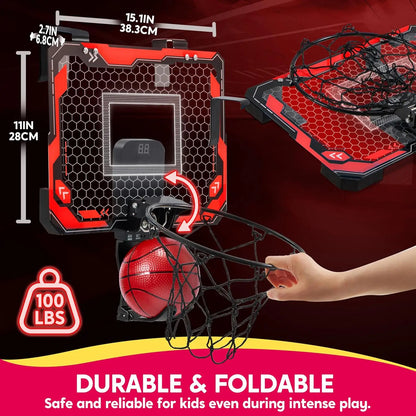 Mini Indoor Basketball Hoop Light Up Over The Door Basket Ball Hoop for Kids with 4 Balls