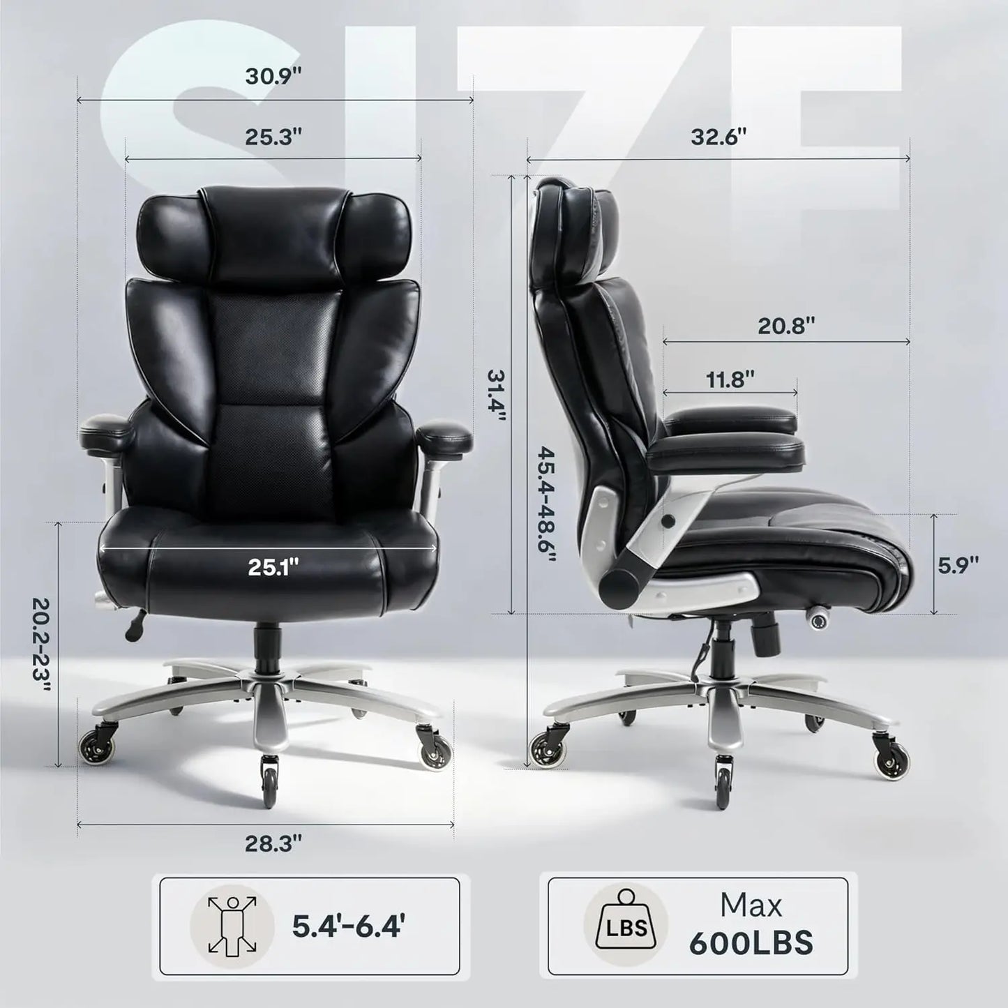 600lbs Big and Tall Office Chair for Heavy People, Heavy Duty Computer Desk Chair with Dynamic Lumbar Support