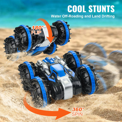 Blue/Yellow Amphibious RC Car/Boat 2.4GHz 12 km/h 360° Rotating Stunt Car Water Beach Pool Toy