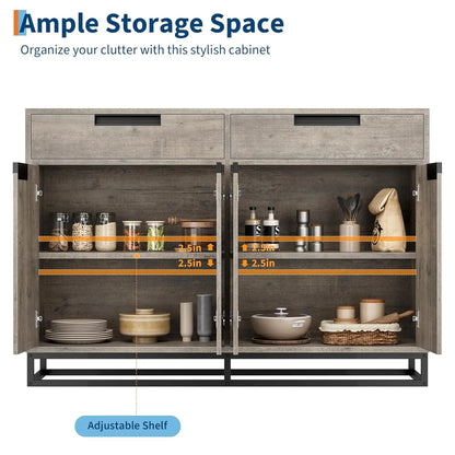 55" Buffet Cabinet with Storage, 2 Drawers and 4 Doors