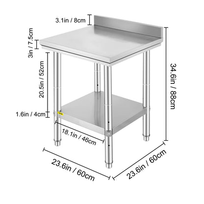 SucceBuy Kitchen Work Bench Commercial Catering Table Worktable with Undershelf Stainless Steel 330LBS 286LBS for Restaurant