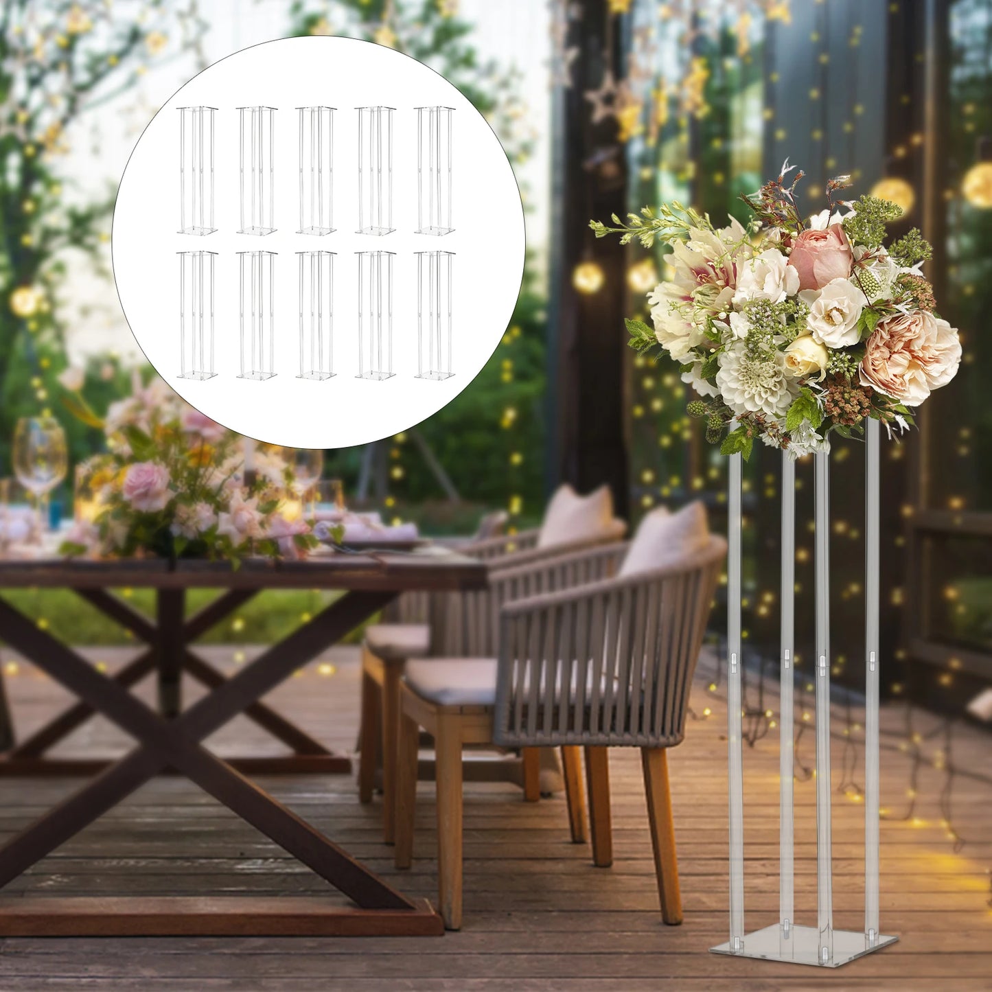 10x10x31.5 Inch Rectangle Acrylic Wedding Centerpiece Flower Pedestal Clear Column