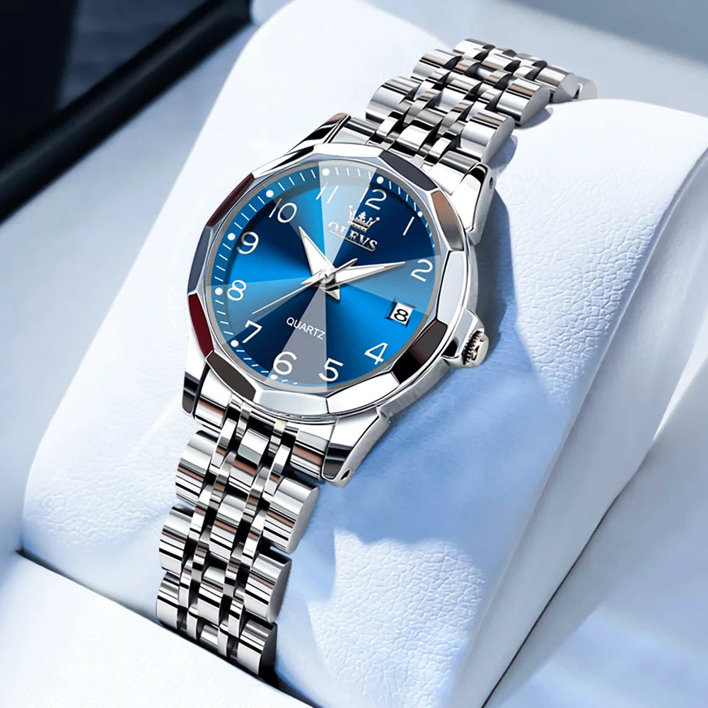 Ladies Waterproof Stainless Steel Luminous Dial and Date Quartz Watch