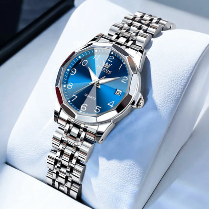 Ladies Waterproof Stainless Steel Luminous Dial and Date Quartz Watch