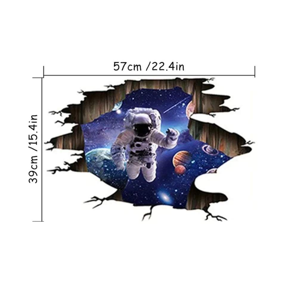 3D Space Astronaut Vinyl Broken Wall Stickers Starry Planet Design Art Mural for Kids Room or Ceiling