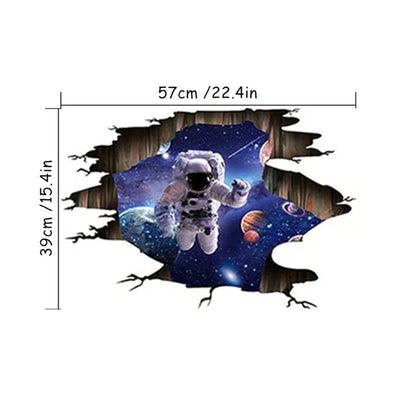 3D Space Astronaut Vinyl Broken Wall Stickers Starry Planet Design Art Mural for Kids Room or Ceiling
