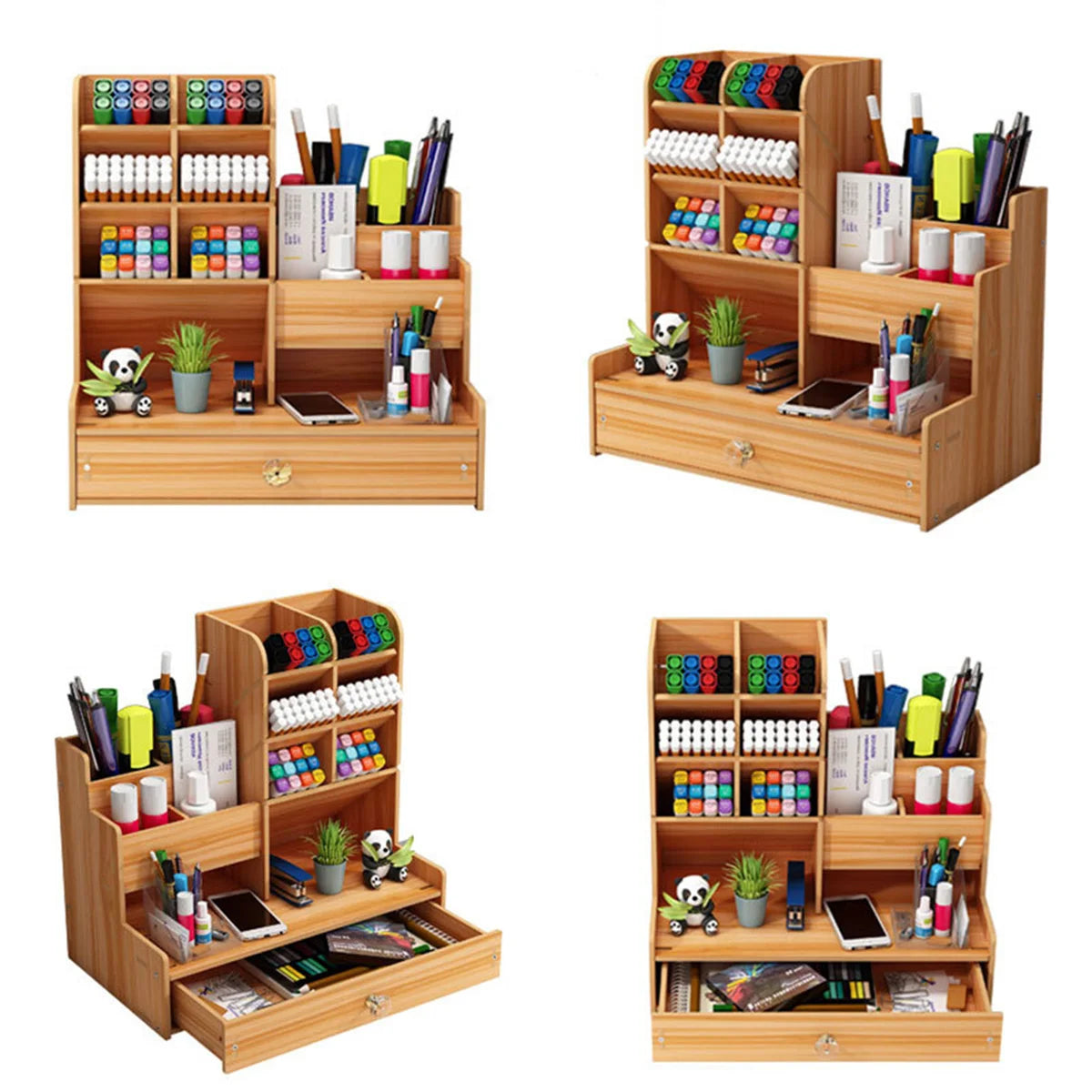 Simple Wooden Pen Holder Storage Box, Stationery Storage Shelf, With Drawer Suitable for Multi Scene Study Rooms Offices
