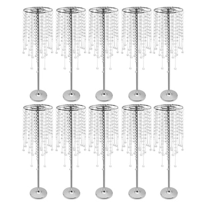 10 Pieces Crystal Silver Flower Stand Large Flower Stand Wedding Decor Table Centerpieces Home Decor 75cm Height