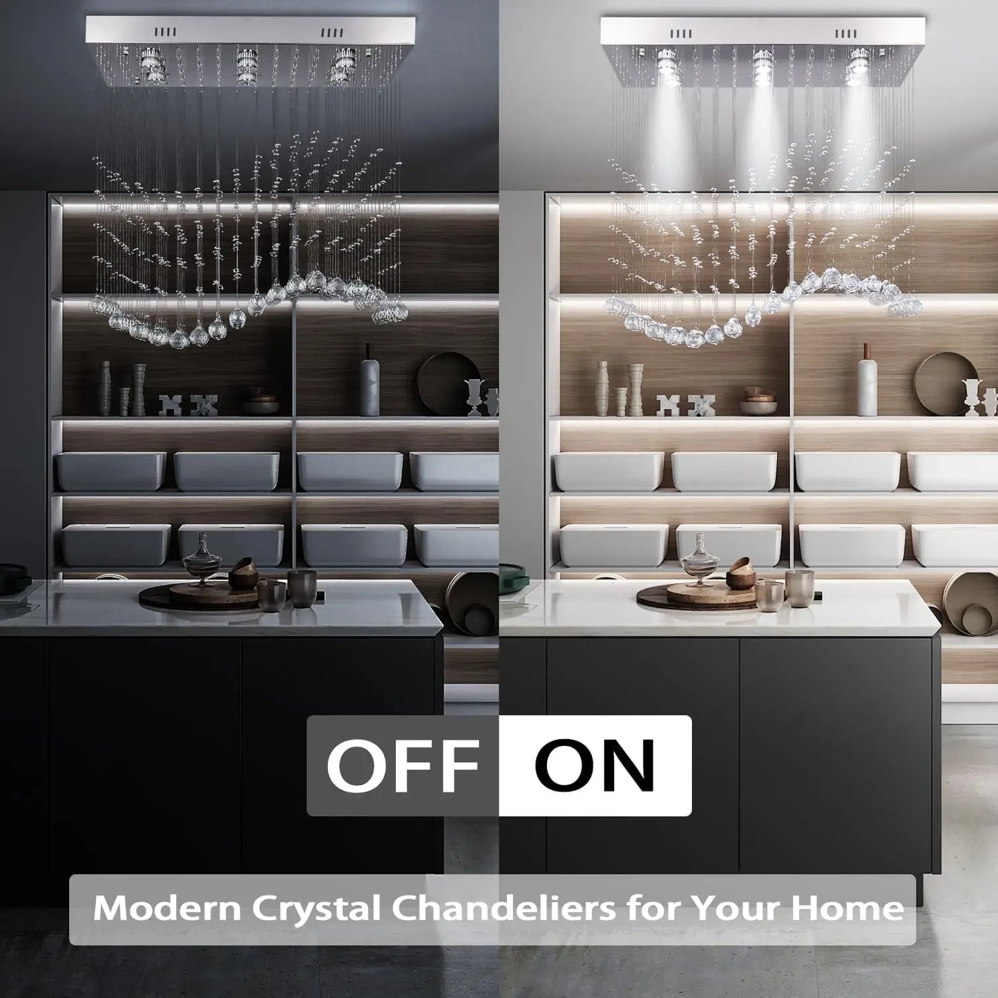 31.5'' Rectangular 6-Light Linear Crystal Chandelier for Kitchen Island