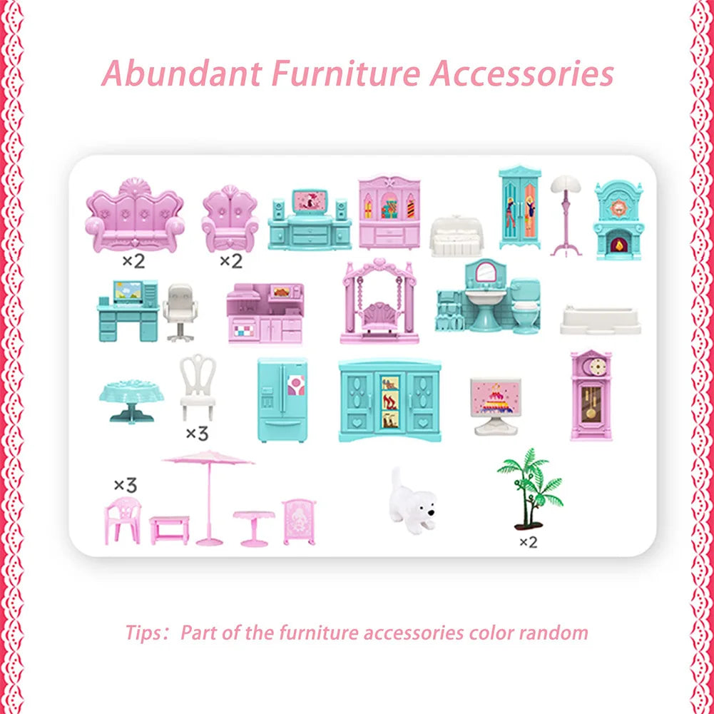 Dollhouse Kit with 4 Dolls, Furniture and Accessories