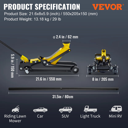 2.5T Hydraulic Low Profile Floor Jack