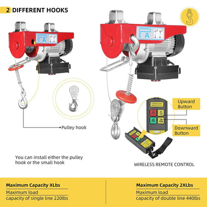 850 LBS, 110v Electric Hoist