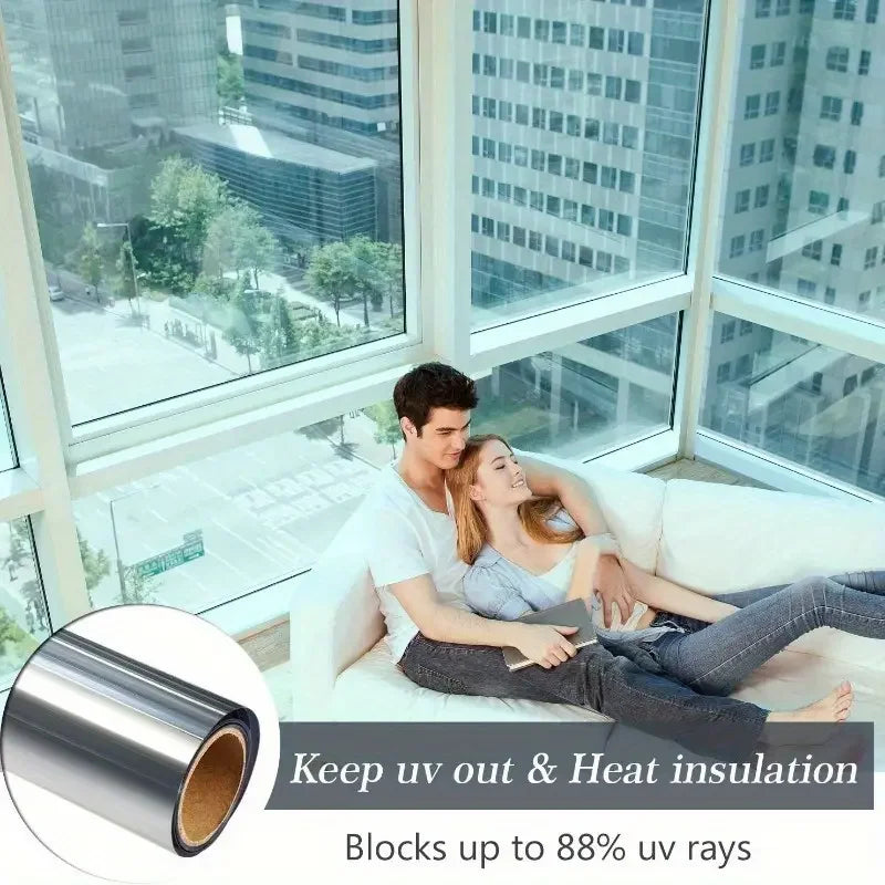 One Way Mirror Window Film, 23" x 118" Anti UV Non-Adhesive Static Cling