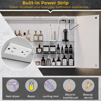LED Lighted 2 Door Medicine Cabinet with Mirror and Storage