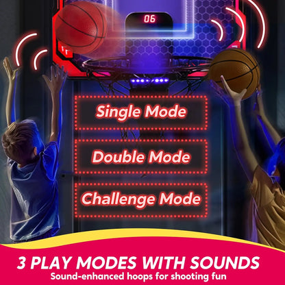 Mini Indoor Basketball Hoop Light Up Over The Door Basket Ball Hoop for Kids with 4 Balls