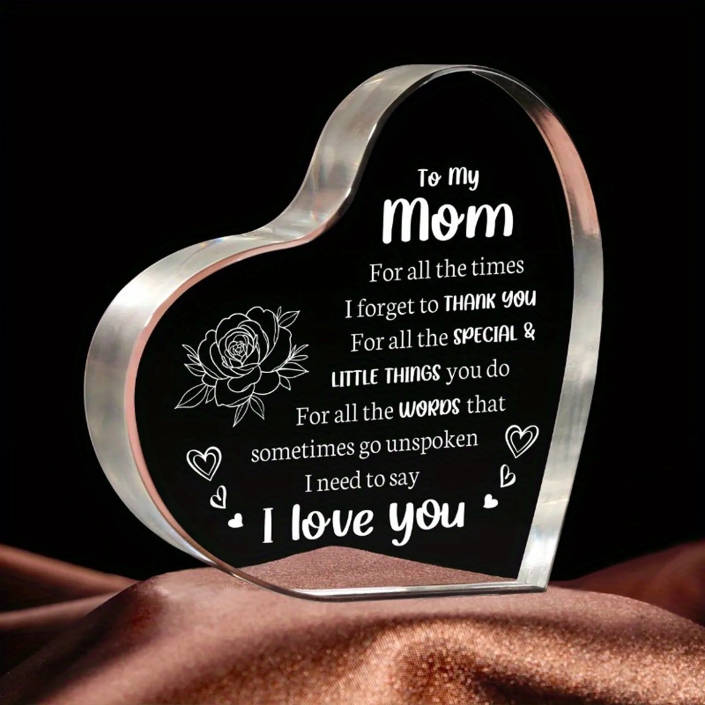 1pc Mother's Day Gift Sign Heart Shaped Plaque Personalized Gift For Mother Desktop Souvenir Decoration I Love You Mom